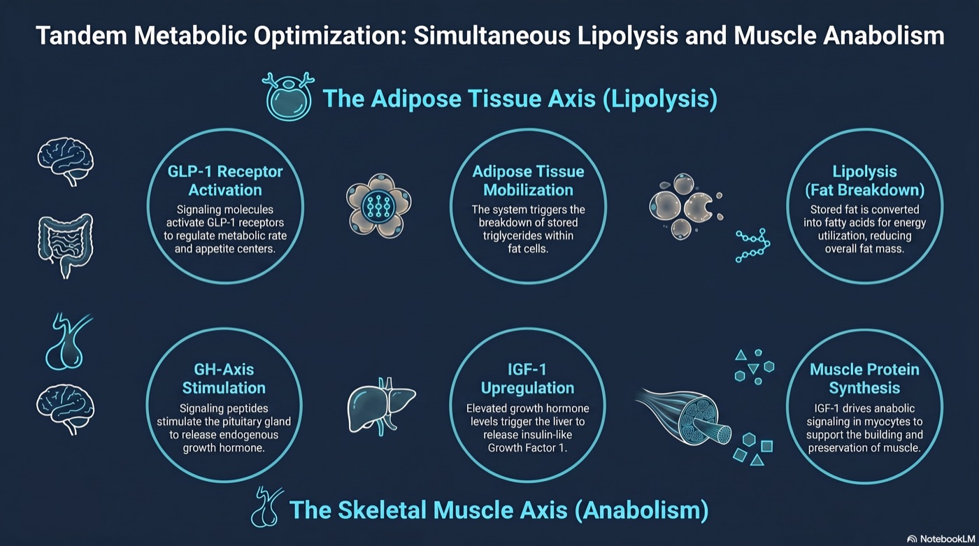AI-generated scientific figure: tandem metabolic optimization
