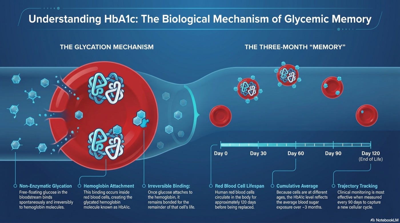 AI-generated scientific figure: the biological mechanism of HbA1c